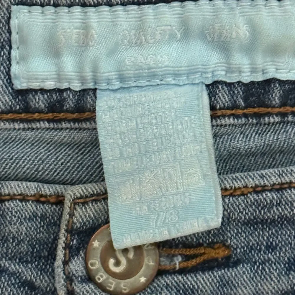 Y2K Denim Midi Skirt Size 7/8 Blue Wash Stretch Jean Skirt Back Slit